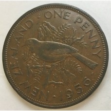 NEW ZEALAND 1956 . ONE 1 PENNY . ERROR . STRAPLESS QUEEN